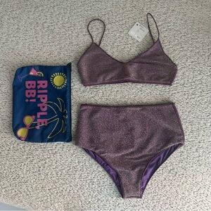 Ripple BB Purple Glitter High Waisted Bikini Set